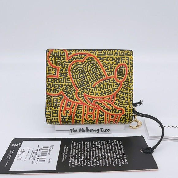 Coach C7446 Disney Mickey Mouse X Keith Haring Snap Zip Wallet NWT Org $198 - Picture 2 of 11